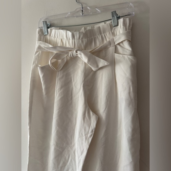 NEW! Zara TRF White Paperbag Tie Belt Straight Leg Pants With Pockets - Picture 2 of 7